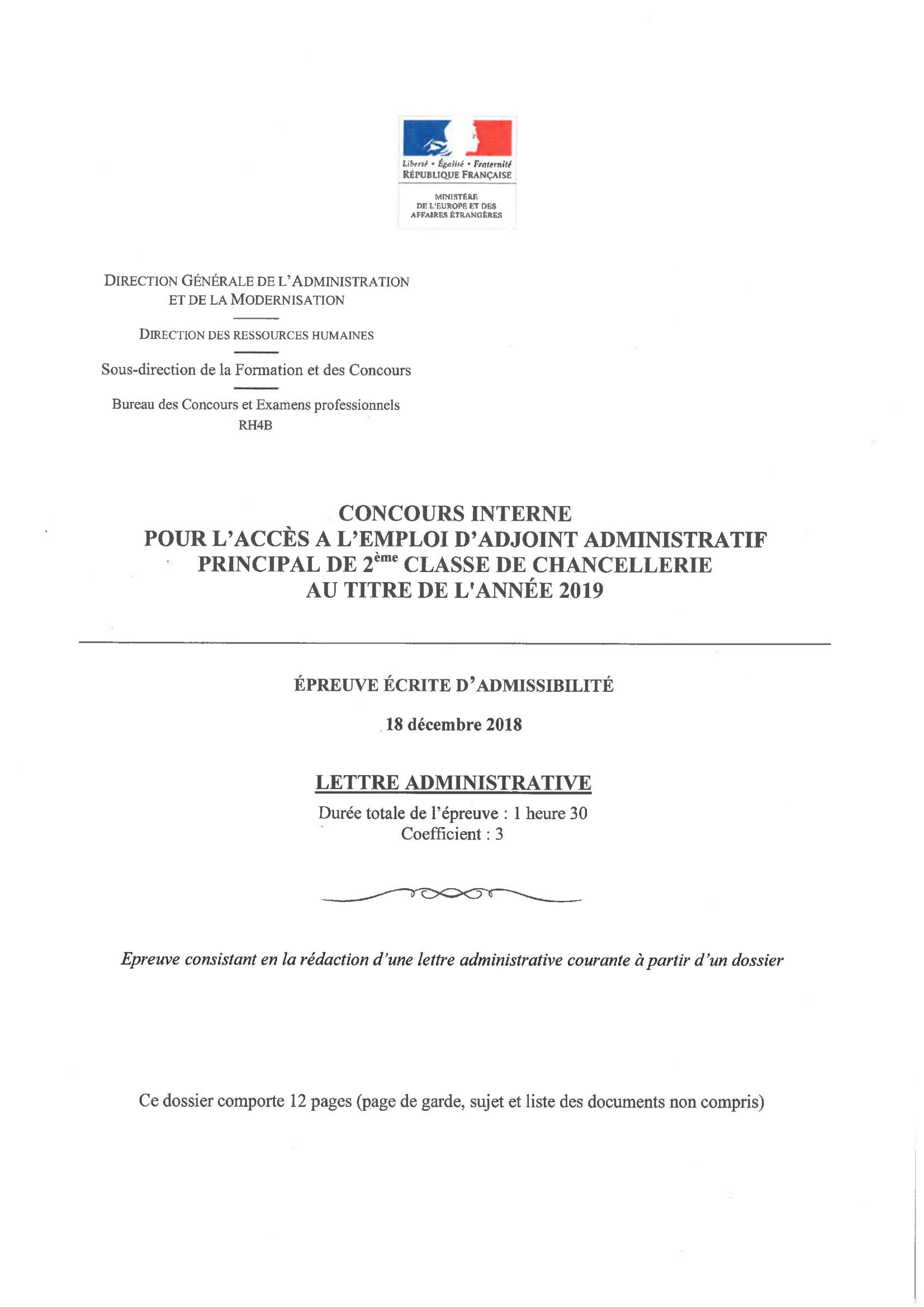 Rédaction d'une lettre administrative - 2020 - Chancellerie